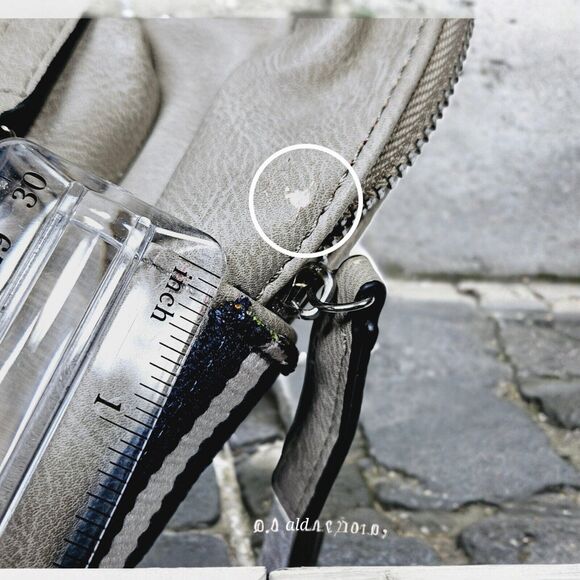 Faux Leather Gray Backpack Blue And White Belt Straps Travel Work Unisex READ - Picture 6 of 15